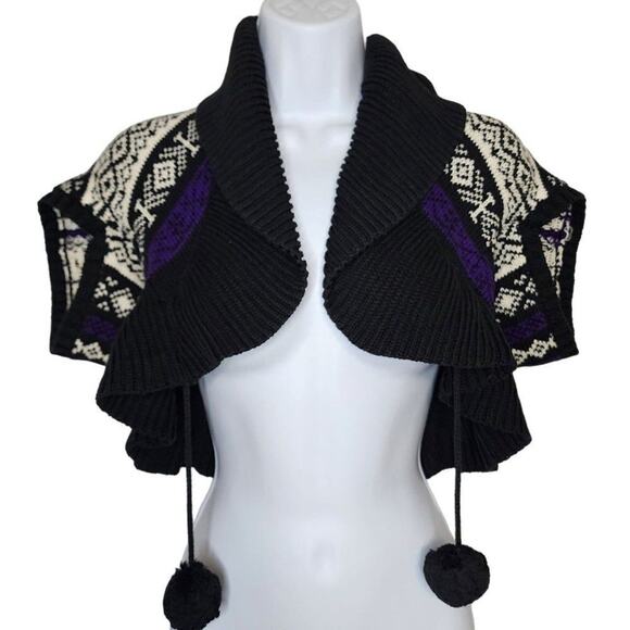 Ralph Lauren Chaps Women Sweaters, Aztec Print Knit Shrug With Pom Pom Tie, Sz M - Picture 1 of 7